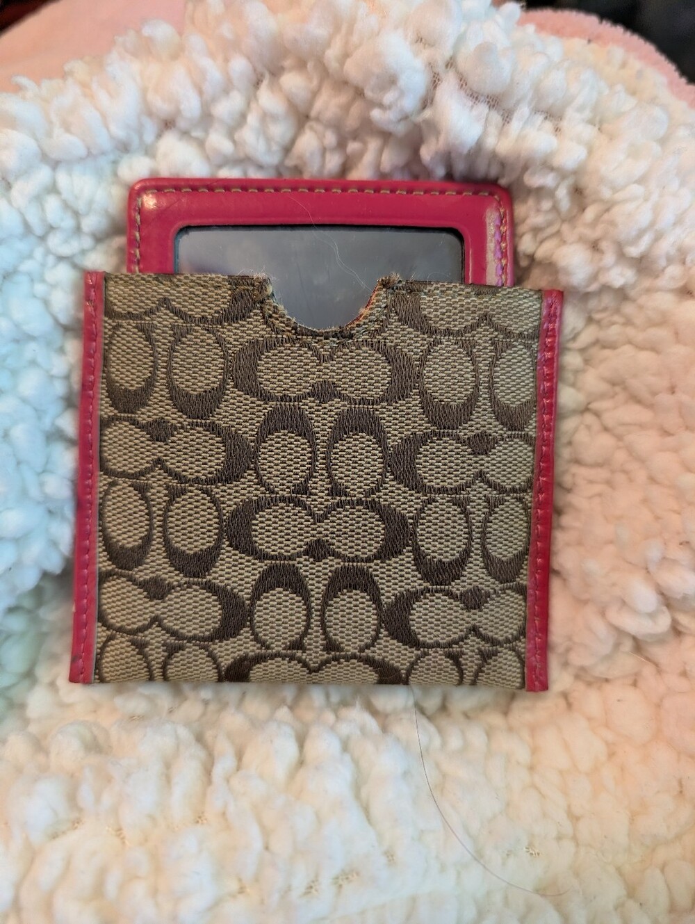Rare Coach Double Sided Mirror Pink Leather And Tan Y2K Purse Size